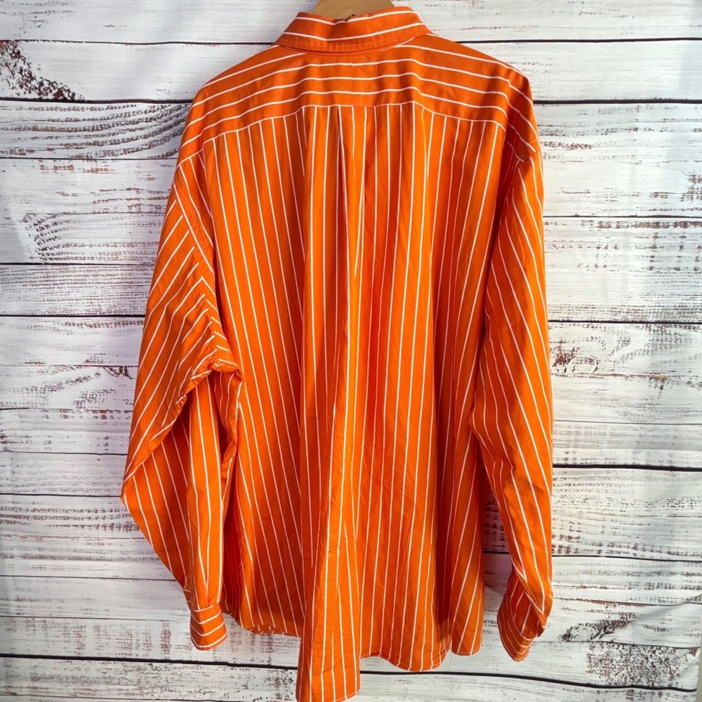 Ralph Lauren 3XB Big Preppy Button Down Shirt Orange White Cotton Green Pony - Picture 9 of 11